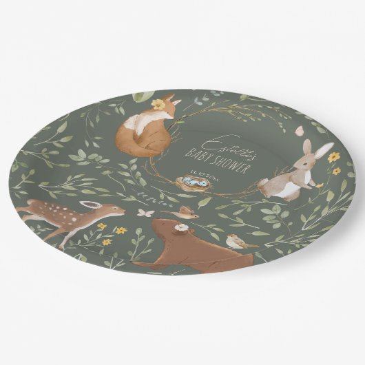 ウッドランドアニマルズフォレストフレンズ赤ちゃんシャワー ペーパープレート (アングル)