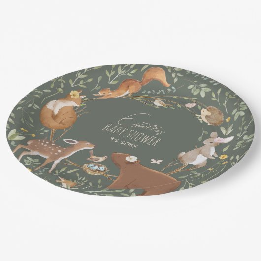 ウッドランドアニマルズフォレストフレンズ赤ちゃんシャワー ペーパープレート (アングル)