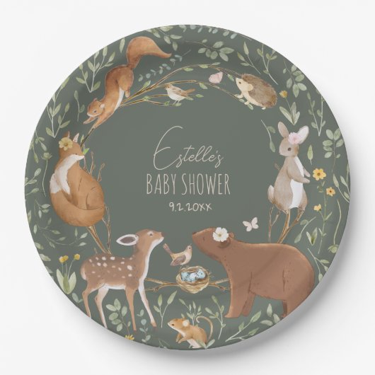 ウッドランドアニマルズフォレストフレンズ赤ちゃんシャワー ペーパープレート (正面)