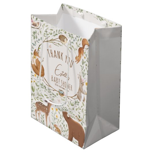 ウッドランドアニマルズフォレストフレンズ赤ちゃんシャワー ミディアムペーパーバッグ (正面アングル)