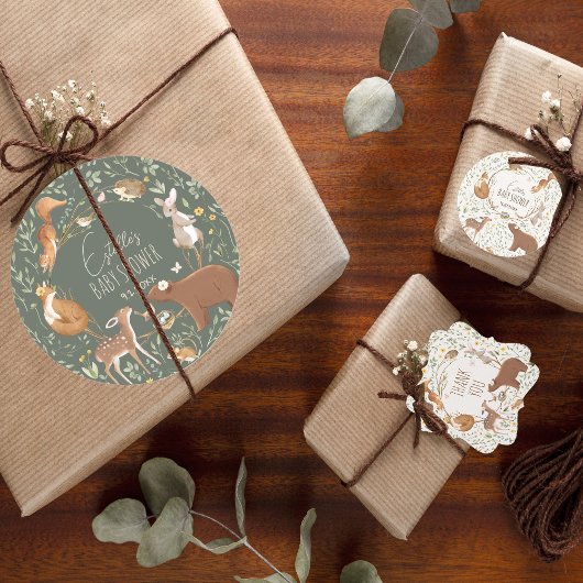 ウッドランドアニマルズフォレストフレンズ赤ちゃんシャワー ラウンドシール