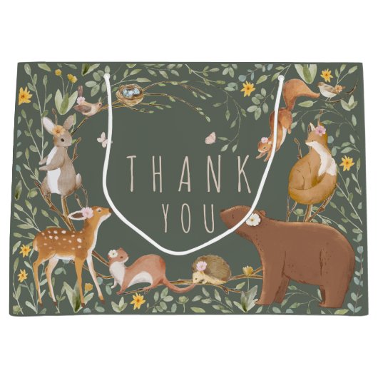 ウッドランドアニマルズフォレストフレンズ赤ちゃんシャワー ラージペーパーバッグ (正面)