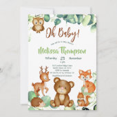 ウッドランドアニマルズフォレストフレンズ赤ちゃんシャワー 招待状 (正面)