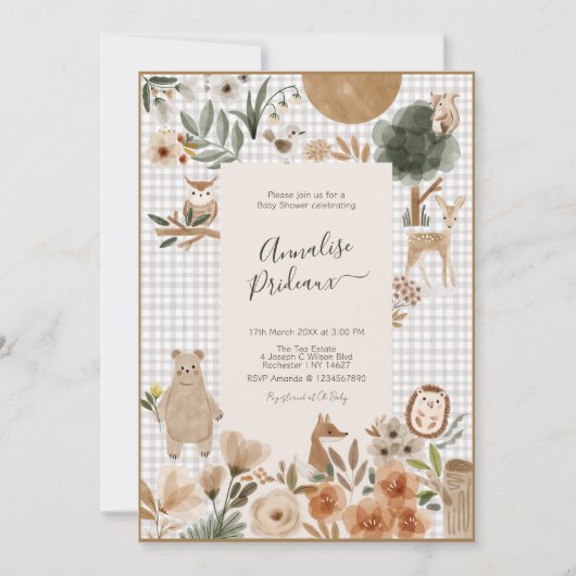 ウッドランドアニマルズフォレストフレンズ赤ちゃんシャワー 招待状 (正面)