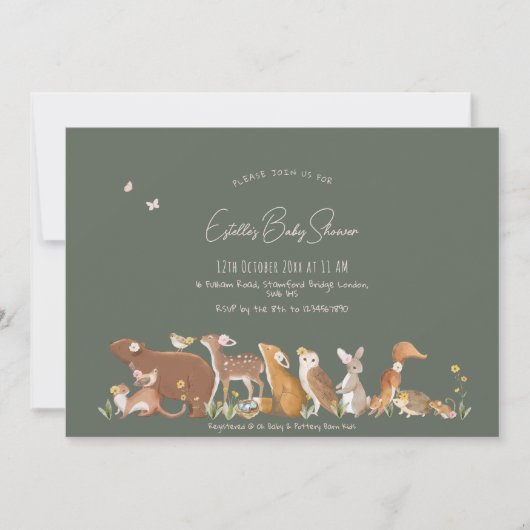 ウッドランドアニマルズフォレストフレンズ赤ちゃんシャワー 招待状 (正面)