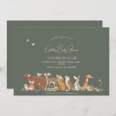 ウッドランドアニマルズフォレストフレンズ赤ちゃんシャワー 招待状 (正面/裏面)