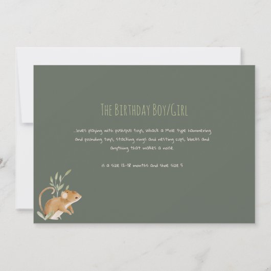 ウッドランドアニマルズフォレストフレンズ赤ちゃんシャワー 招待状 (裏面)