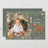 ウッドランドアニマルズフォレストフレンズ赤ちゃんシャワー 招待状 (正面/裏面)