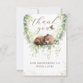 ウッドランドアニマルズフォレスト緑の男の赤ちゃんシャワー サンキューカード (正面)