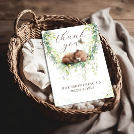 ウッドランドアニマルズフォレスト緑の男の赤ちゃんシャワー サンキューカード