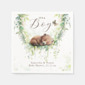 ウッドランドアニマルズフォレスト緑の男の赤ちゃんシャワー スタンダードカクテルナプキン (正面)