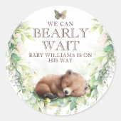 ウッドランドアニマルズフォレスト緑の男の赤ちゃんシャワー ラウンドシール (正面)