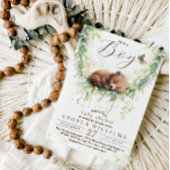 ウッドランドアニマルズフォレスト緑の男の赤ちゃんシャワー 招待状