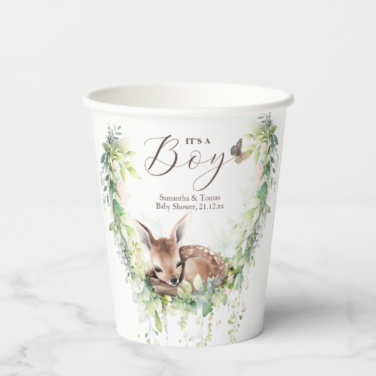 ウッドランドアニマルズフォレスト緑の男の赤ちゃんシャワー 紙コップ (裏面)
