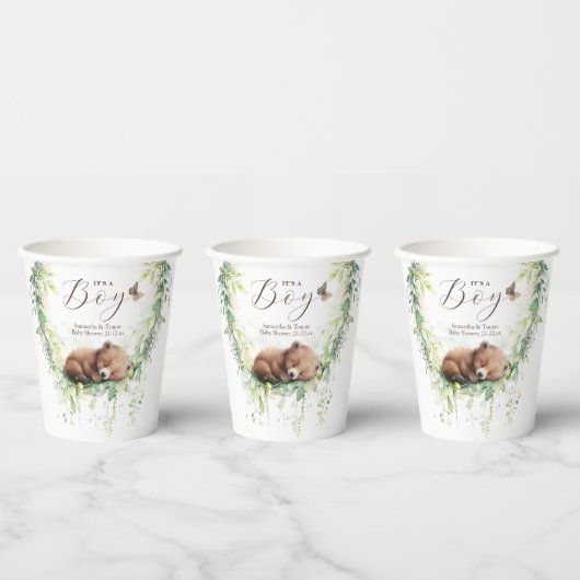 ウッドランドアニマルズフォレスト緑の男の赤ちゃんシャワー 紙コップ (複数)