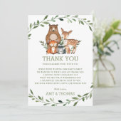 ウッドランドアニマルズフォレスト緑の赤ちゃんシャワーシック サンキューカード (スタンド正面)