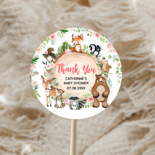 ウッドランドアニマルズフローラウッドスライス赤ちゃんシャワー ラウンドシール