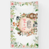 ウッドランドアニマルズフローラウッドスライス赤ちゃんシャワー 横断幕 (縦)