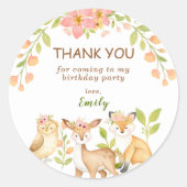 ウッドランドアニマルズフローラガール誕生日サンキューユー ラウンドシール (正面)