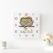 ウッドランドアニマルズフール子供部屋デコールウォールクロック スクエア壁時計 (ホーム)