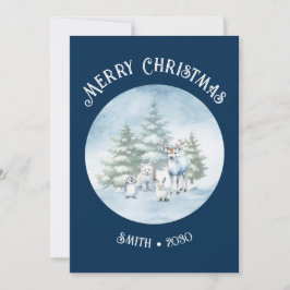 ウッドランドアニマルズブルークリスマスフラットホリデーカード シーズンカード
