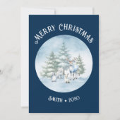 ウッドランドアニマルズブルークリスマスフラットホリデーカード シーズンカード (正面)