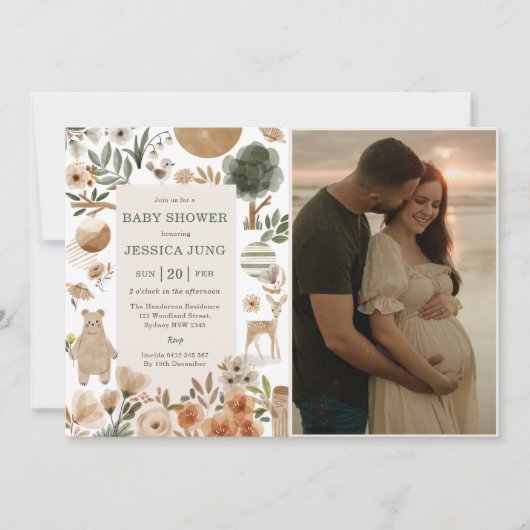 ウッドランドアニマルズベビーシャワーパーティの招待状 招待状 (正面)