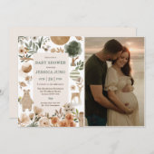 ウッドランドアニマルズベビーシャワーパーティの招待状 招待状 (正面/裏面)