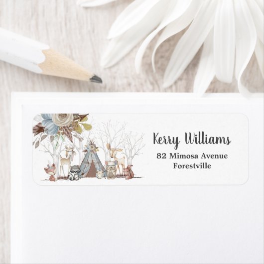 ウッドランドアニマルズベビーシャワーボーイバースデーパーティー ラベル (インサイチュ)