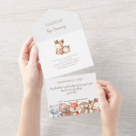 ウッドランドアニマルズベビーシャワー招待状 オールインワン招待状