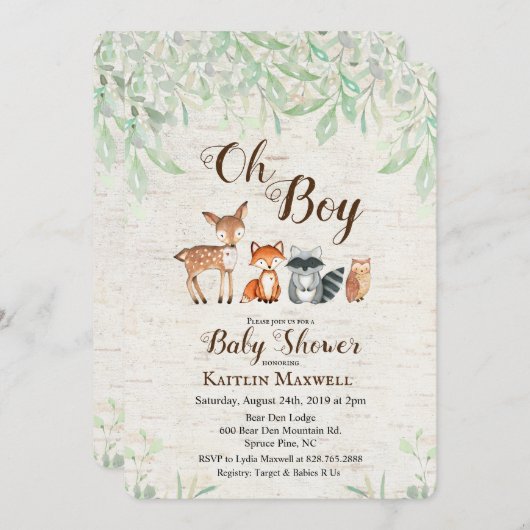 ウッドランドアニマルズベビーシャワー招待状 招待状 (正面/裏面)
