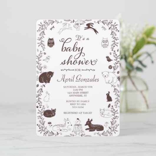 ウッドランドアニマルズベビーシャワー招待状 招待状 (スタンド正面)