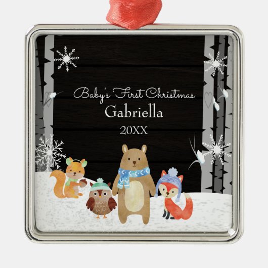 ウッドランドアニマルズベビー初めてのクリスマス メタルオーナメント (正面)