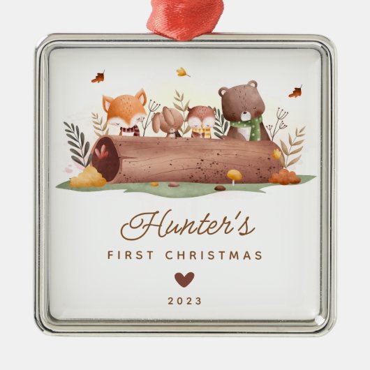 ウッドランドアニマルズベビー初めてのクリスマス メタルオーナメント (正面)