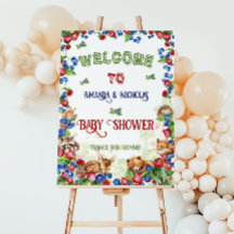 ウッドランドアニマルズベリーベビーシャワー歓迎サイン