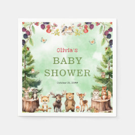 ウッドランドアニマルズベリー花ベビーシャワー スタンダードカクテルナプキン