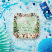 ウッドランドアニマルズベリー花ベビーシャワー ペーパープレート (パーティー)