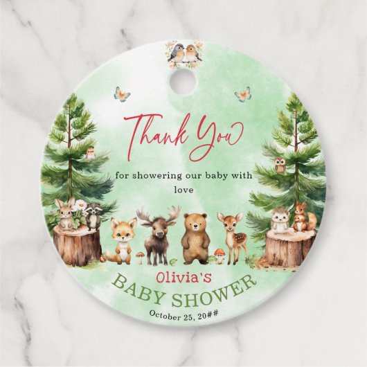 ウッドランドアニマルズベリー花赤ちゃんシャワー フェイバータグ (正面)