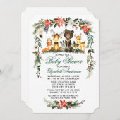 ウッドランドアニマルズホリデーグリーンベビーシャワー 招待状 (正面/裏面)