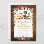 ウッドランドアニマルズホリデーベビーシャワーウッド金ゴールド 招待状 (正面)