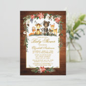 ウッドランドアニマルズホリデーベビーシャワーウッド金ゴールド 招待状 (スタンド正面)