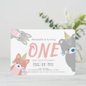 ウッドランドアニマルズホワイトピンクガール1st誕生日 招待状 (スタンド正面)
