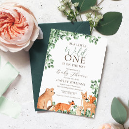 ウッドランドアニマルズホワイトベビーシャワー招待状 招待状