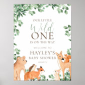 ウッドランドアニマルズホワイトワイルドワンウェルカムサイン ポスター (正面)