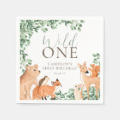 ウッドランドアニマルズホワイトワイルドワンファースト誕生日 スタンダードカクテルナプキン (正面)