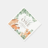 ウッドランドアニマルズホワイトワイルドワンファースト誕生日 スタンダードカクテルナプキン (角)