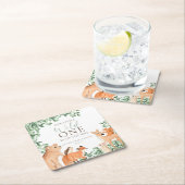 ウッドランドアニマルズホワイトワイルドワンベビーシャワー スクエアペーパーコースター (インサイチュ)