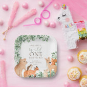 ウッドランドアニマルズホワイトワイルドワンベビーシャワー ペーパープレート (パーティー)