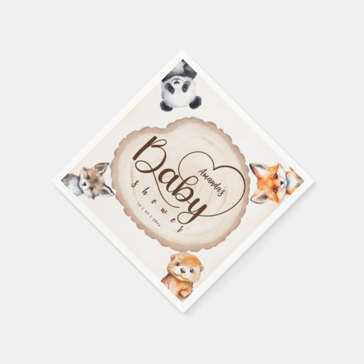ウッドランドアニマルズボウホキュート赤ちゃんシャワー スタンダードカクテルナプキン (角)