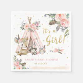 ウッドランドアニマルズボホトライバルガールベビーシャワー スタンダードカクテルナプキン